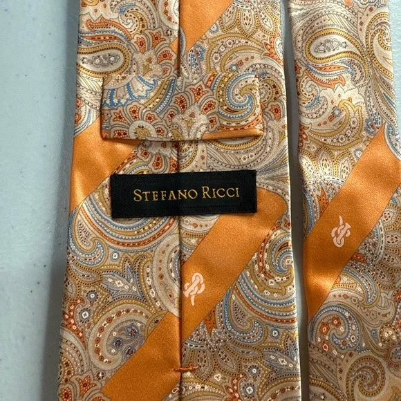 Stefano Ricci Orange and Cream Paisley Tie
